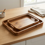 Acacia Wood Serving Tray with Raised Edge