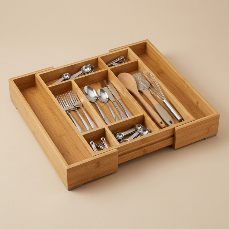 Bamboo Expandable Drawer Organizer with Adjustable Dividers