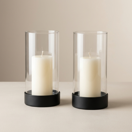 Glass Hurricane Candle Holder Set with Metal Base