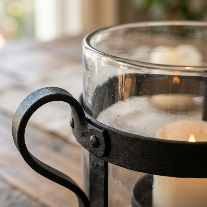 Glass Hurricane Candle Holder Set with Metal Base