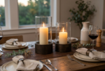 Glass Hurricane Candle Holder Set with Metal Base