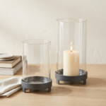 Glass Hurricane Candle Holder Set with Metal Base