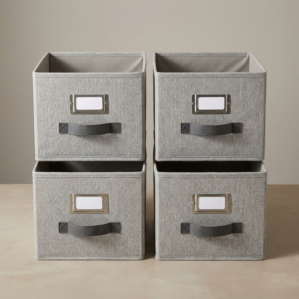 Modular Fabric Closet Storage Bin Set with Label Holders Modular Fabric Closet Storage Bin Set with Label Holders