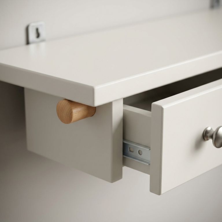 Narrow Wall Mounted Shelf with Peg Rail and Drawer