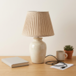 Rechargeable Ceramic Table Lamp with Pleated Shade