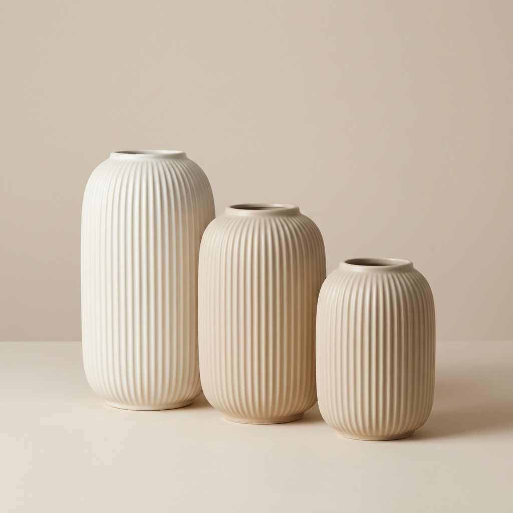 Ribbed Ceramic Vase Set for Tabletop Decor Ribbed Ceramic Vase Set for Tabletop Decor
