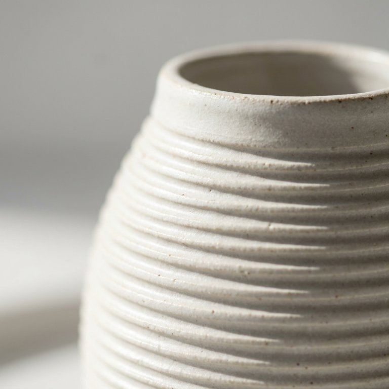 Ribbed Ceramic Vase Set for Tabletop Decor