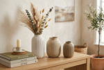 Ribbed Ceramic Vase Set for Tabletop Decor