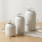 Ribbed Ceramic Vase Set for Tabletop Decor