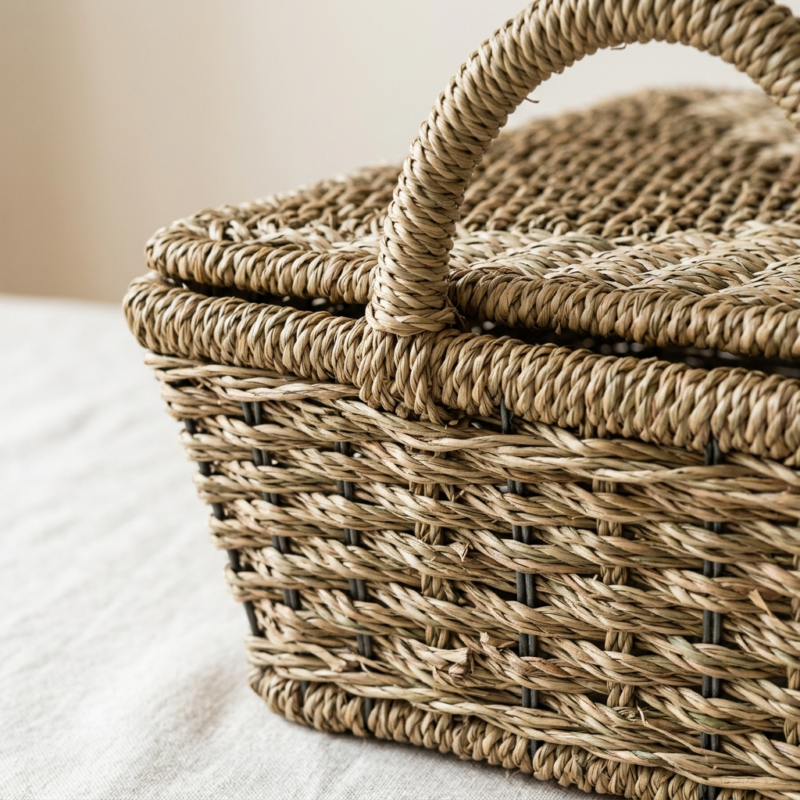 Seagrass Storage Basket with Lid and Handles